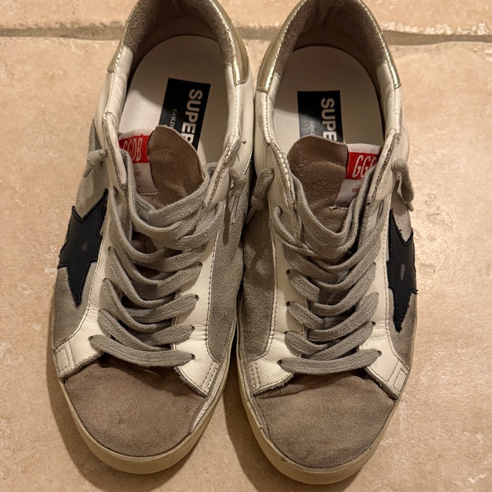 Golden Goose Men's Low-Top Sneakers in Taupe, White & Black